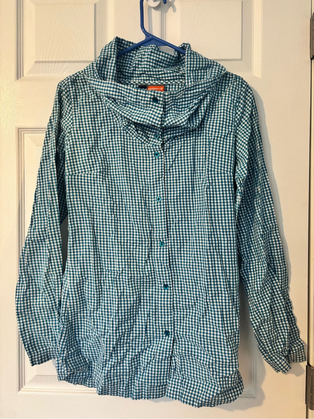 Merrell Teal and White Gingham Button Shirt